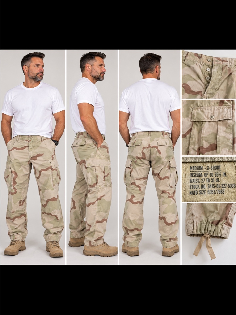 Official US Military Issued Men's Desert Camo Cargo Pants - Tan/Cream
